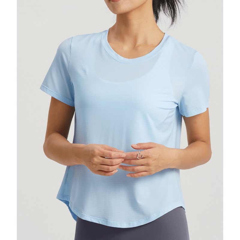 弾性スプリットOネックヨガTシャツ
