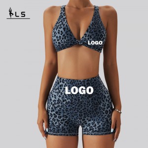 SC1066 Women \\\\ \'S Yoga Sets Leopard Print Sport Bra and Sport Shortsランニングスーツヨガセットフィットネス女性2024