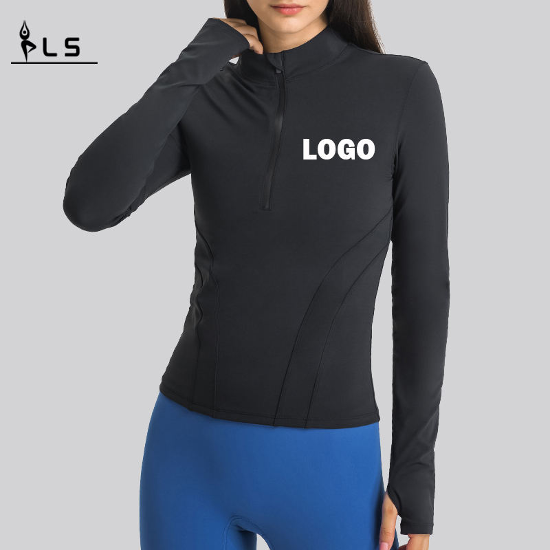 SC10268ヨガ長袖女性TシャツジムシャツコンプレッションジムトレーニングスポーツスタンドカラーハーフジップスポーツTシャツ女性用