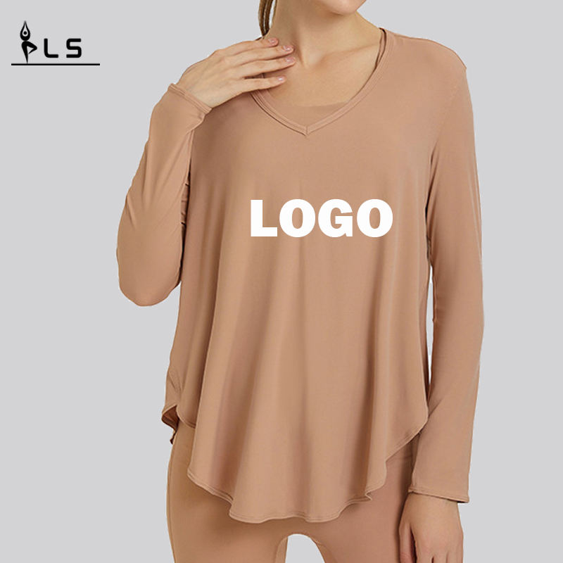 SC10272 Tシャツルースカジュアルフィットネスヨガ長袖トップヨガロングスリーブ女性Tシャツジムシャツ