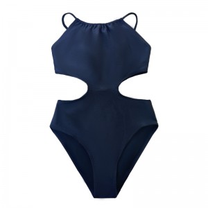 ソリッドカラーホローウエストセクシーなスリムフィットフリル快適なワンピース水着